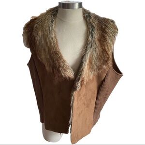 Revue Tan Suede with Brown & Cream Faux Fur Trim & Lining Sleeveless Vest 3XL